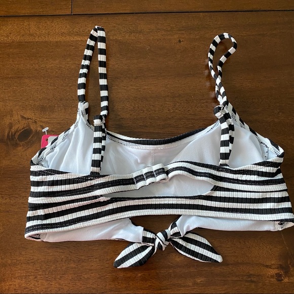 Juniors' Ribbed Tie-Front Bralette Swim Top - Picture 7 of 7